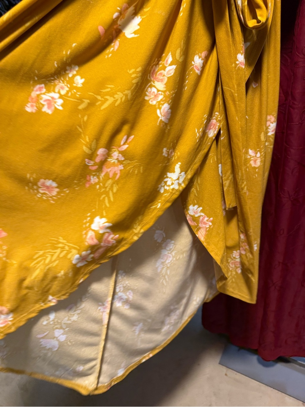 Ava & Viv Mustard Floral High-Low Wrap Dress - Picture 3 of 8
